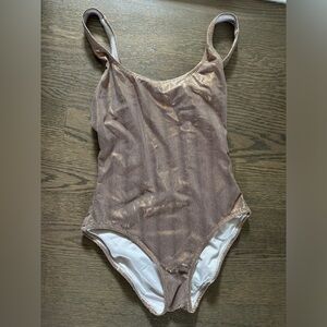 Solid & striped Annmarie gold one piece bathing suit small